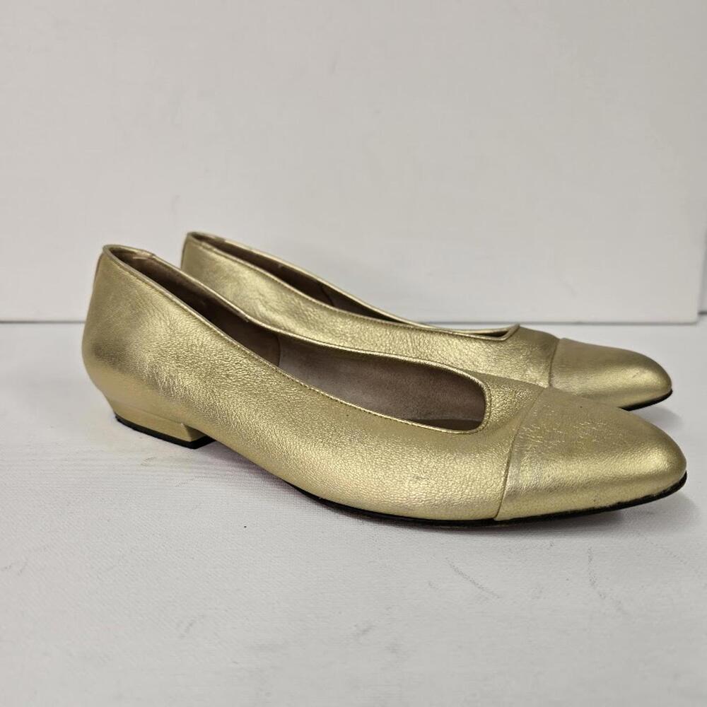 Vintage Evan Picone Gold Leather Women's Flats 6M‎